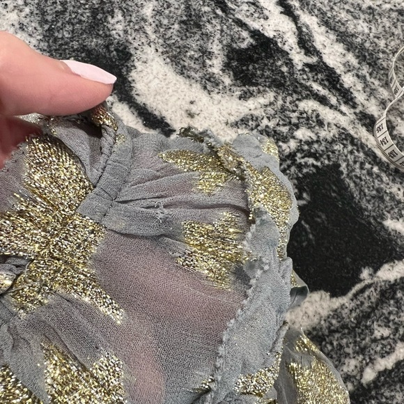 LOFT blue gray chiffon short sleeve blouse with gold stars - Picture 4 of 14